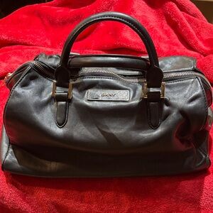 DKNY Black Leather Duffel Bag